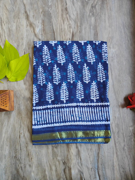 INDIGO AJRAKH CHANDERI COTTON SAREE