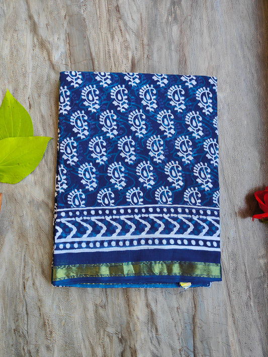 INDIGO AJRAKH CHANDERI COTTON SAREE