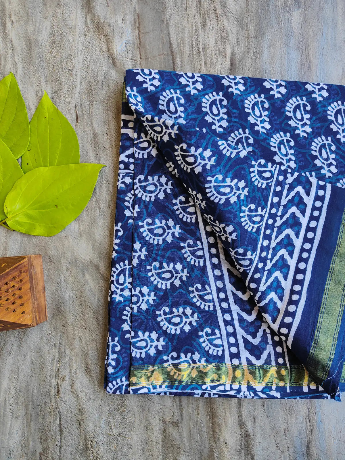 INDIGO AJRAKH CHANDERI COTTON SAREE