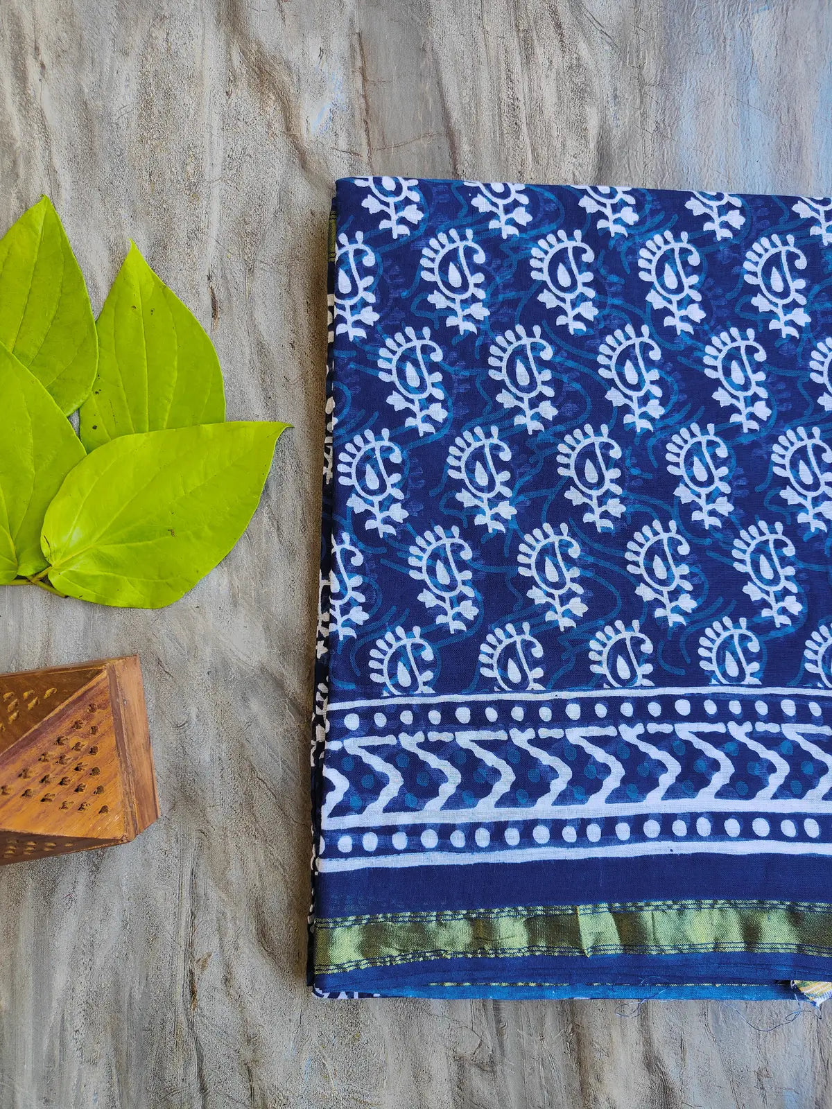 INDIGO AJRAKH CHANDERI COTTON SAREE