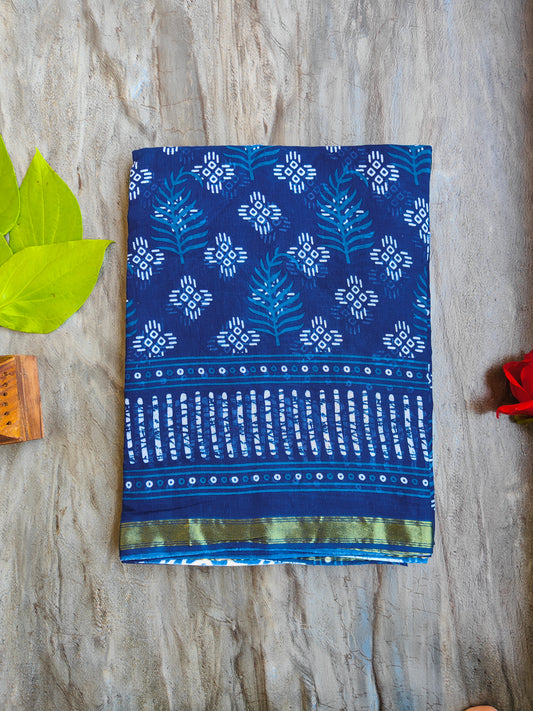 INDIGO AJRAKH CHANDERI COTTON SAREE