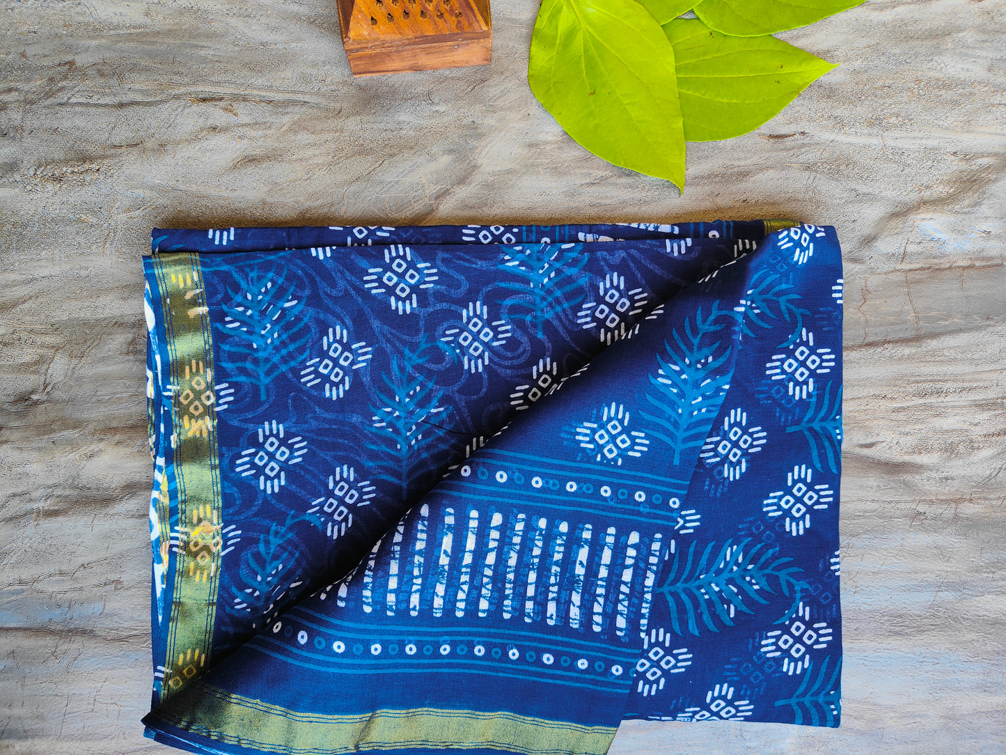 INDIGO AJRAKH CHANDERI COTTON SAREE