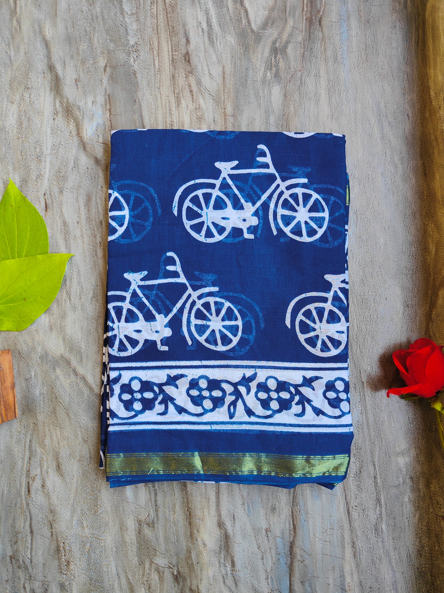 INDIGO AJRAKH CHANDERI COTTON SAREE