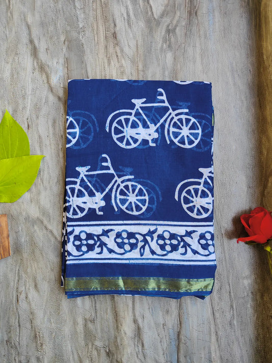 INDIGO AJRAKH CHANDERI COTTON SAREE