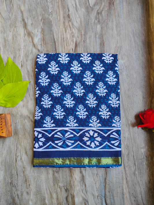 INDIGO AJRAKH CHANDERI COTTON SAREE