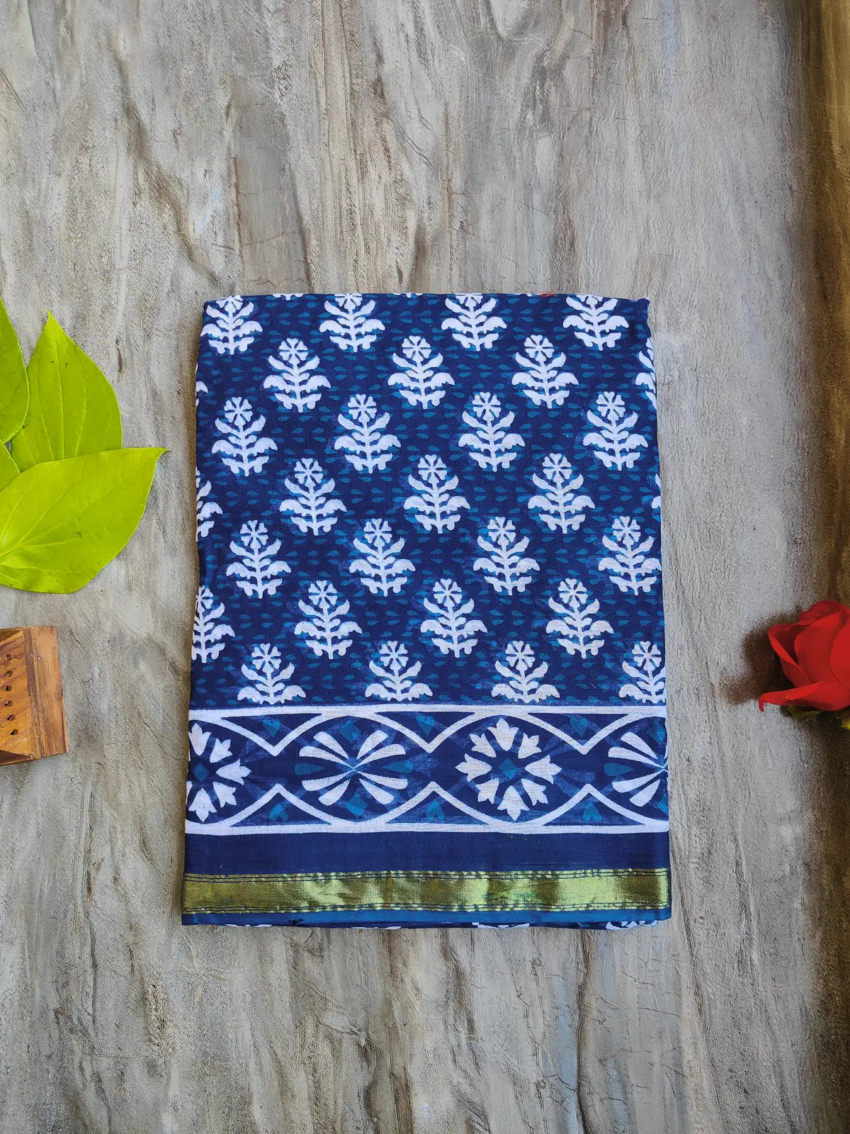 INDIGO AJRAKH CHANDERI COTTON SAREE