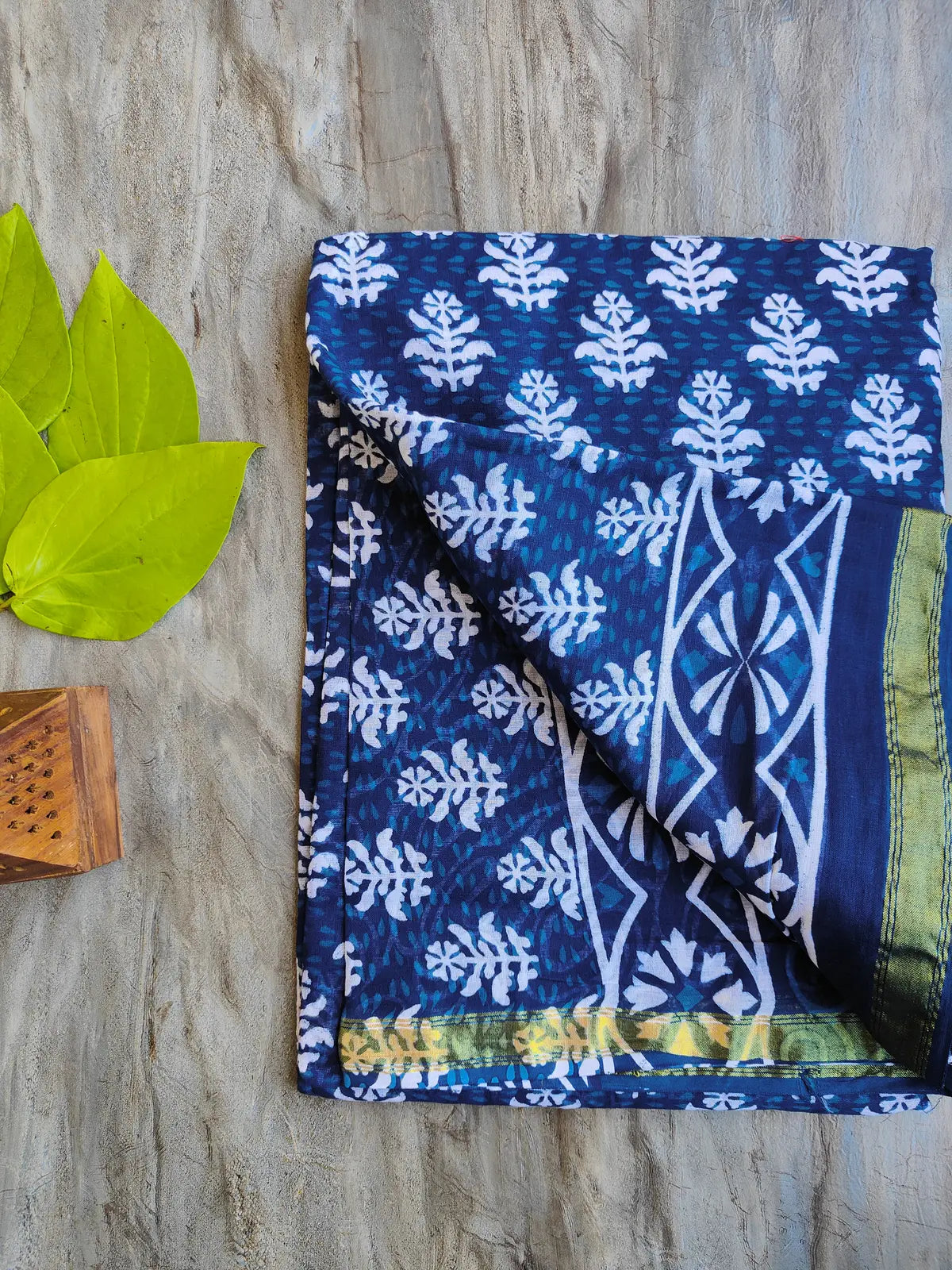 INDIGO AJRAKH CHANDERI COTTON SAREE