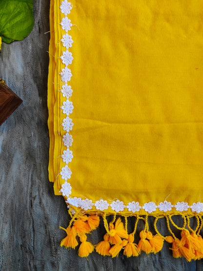 YELLOW LACE KHADI COTTON SAREE