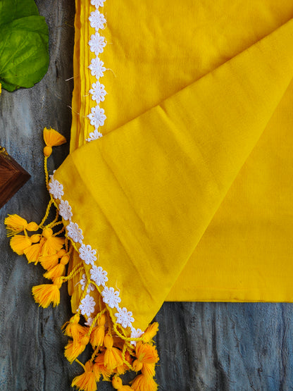 YELLOW LACE KHADI COTTON SAREE