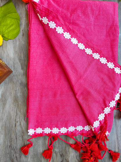 PINK LACE KHADI COTTON SAREE