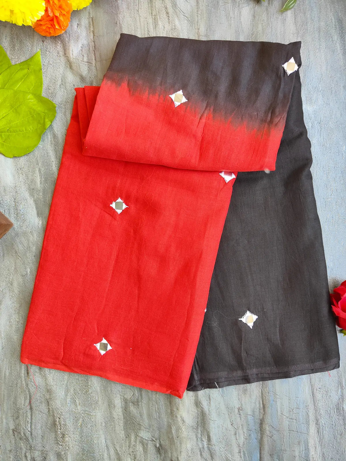 RED AND BLACK SITARA MUL COTTON SAREE