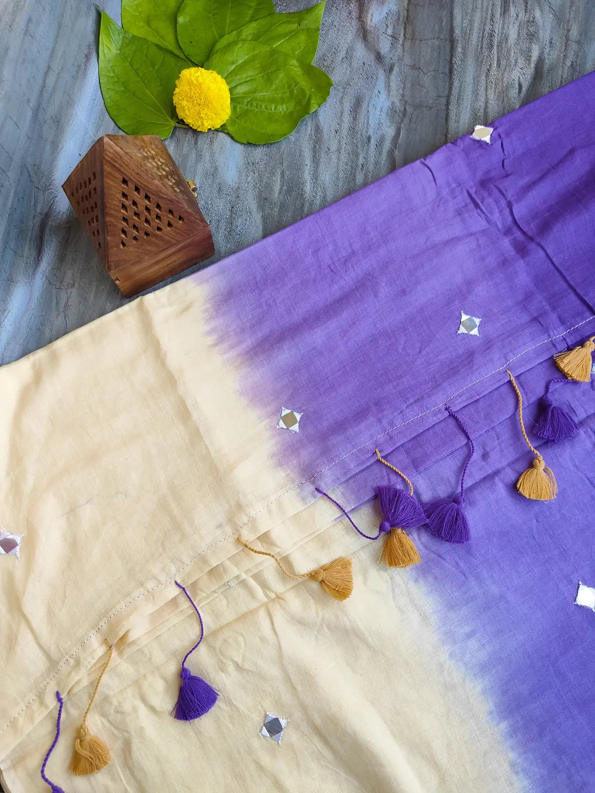 BEIGE AND PURPLE SITARA MUL COTTON SAREE