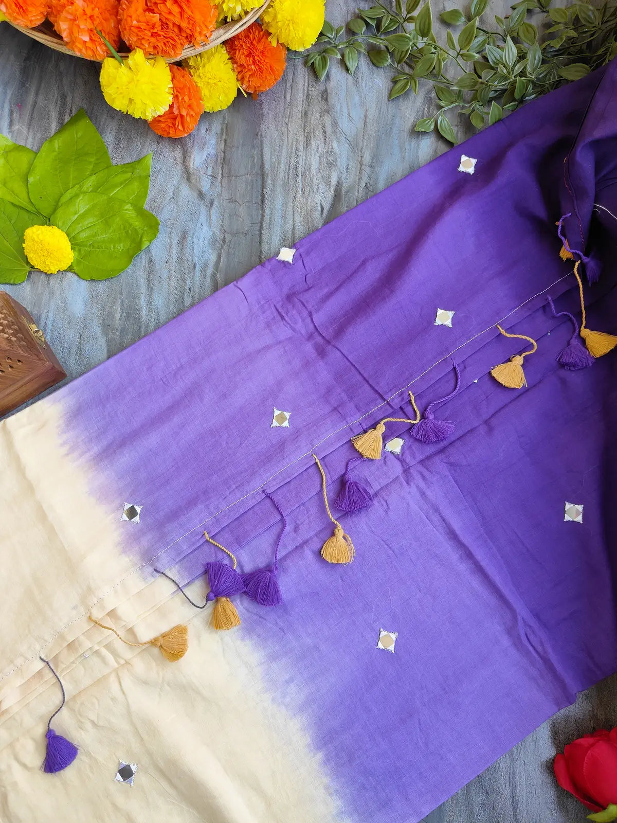 BEIGE AND PURPLE SITARA MUL COTTON SAREE