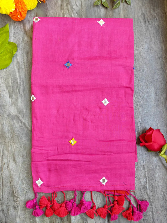 PINK AND RED SITARA MUL COTTON SAREE