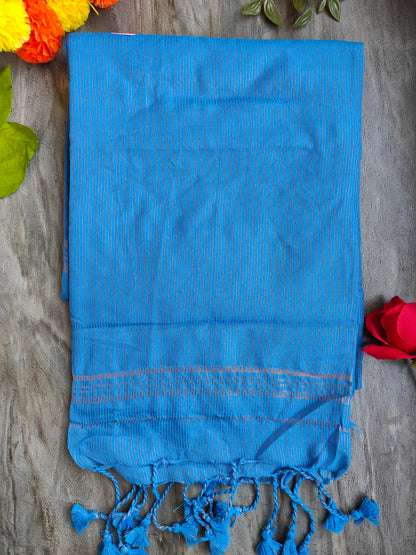 SKY BLUE GOLDEN STRIPE COTTON SAREE