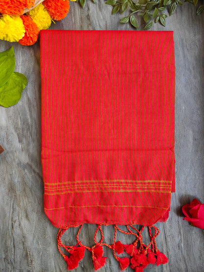 ORANGE GOLDEN STRIPE COTTON SAREE