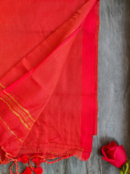 ORANGE GOLDEN STRIPE COTTON SAREE