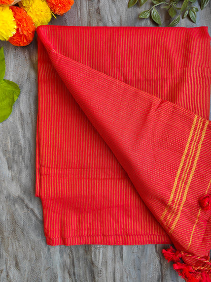 ORANGE GOLDEN STRIPE COTTON SAREE
