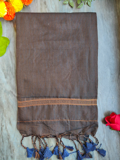 BROWN GOLDEN STRIPE COTTON SAREE