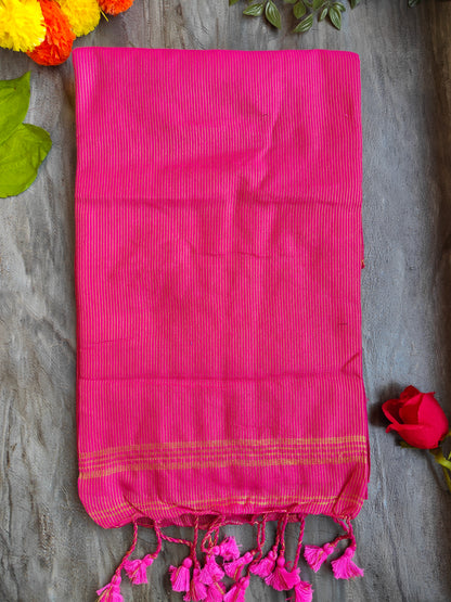 PINK GOLDEN STRIPE COTTON SAREE