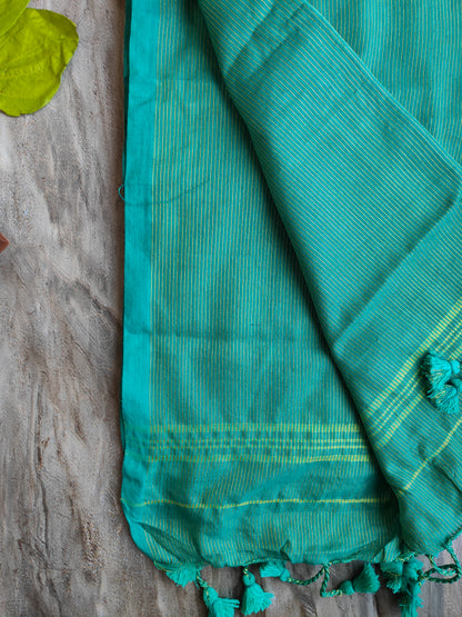TEAL GOLDEN STRIPE COTTON SAREE