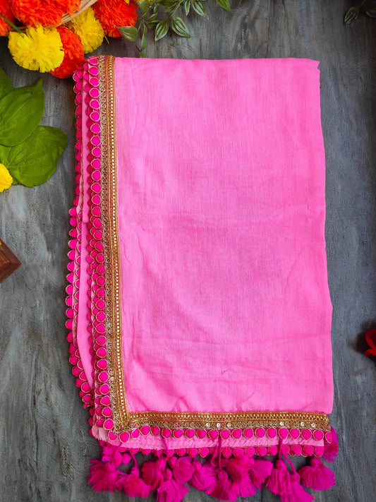 PINK LACE MUL COTTON SAREE