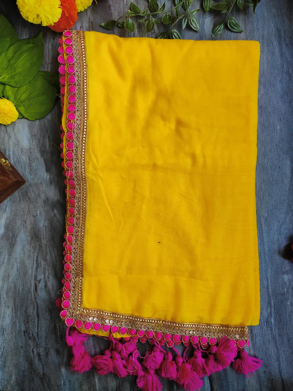 YELLOW LACE MUL COTTON SAREE