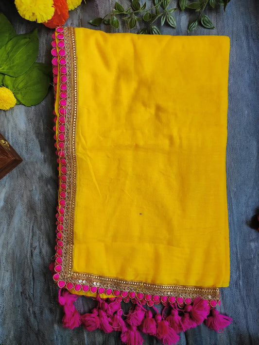 YELLOW LACE MUL COTTON SAREE