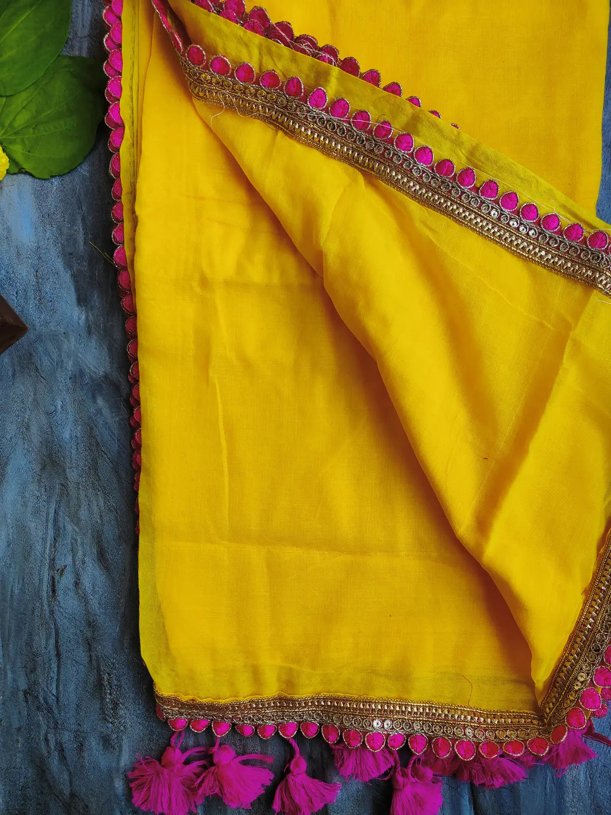 YELLOW LACE MUL COTTON SAREE