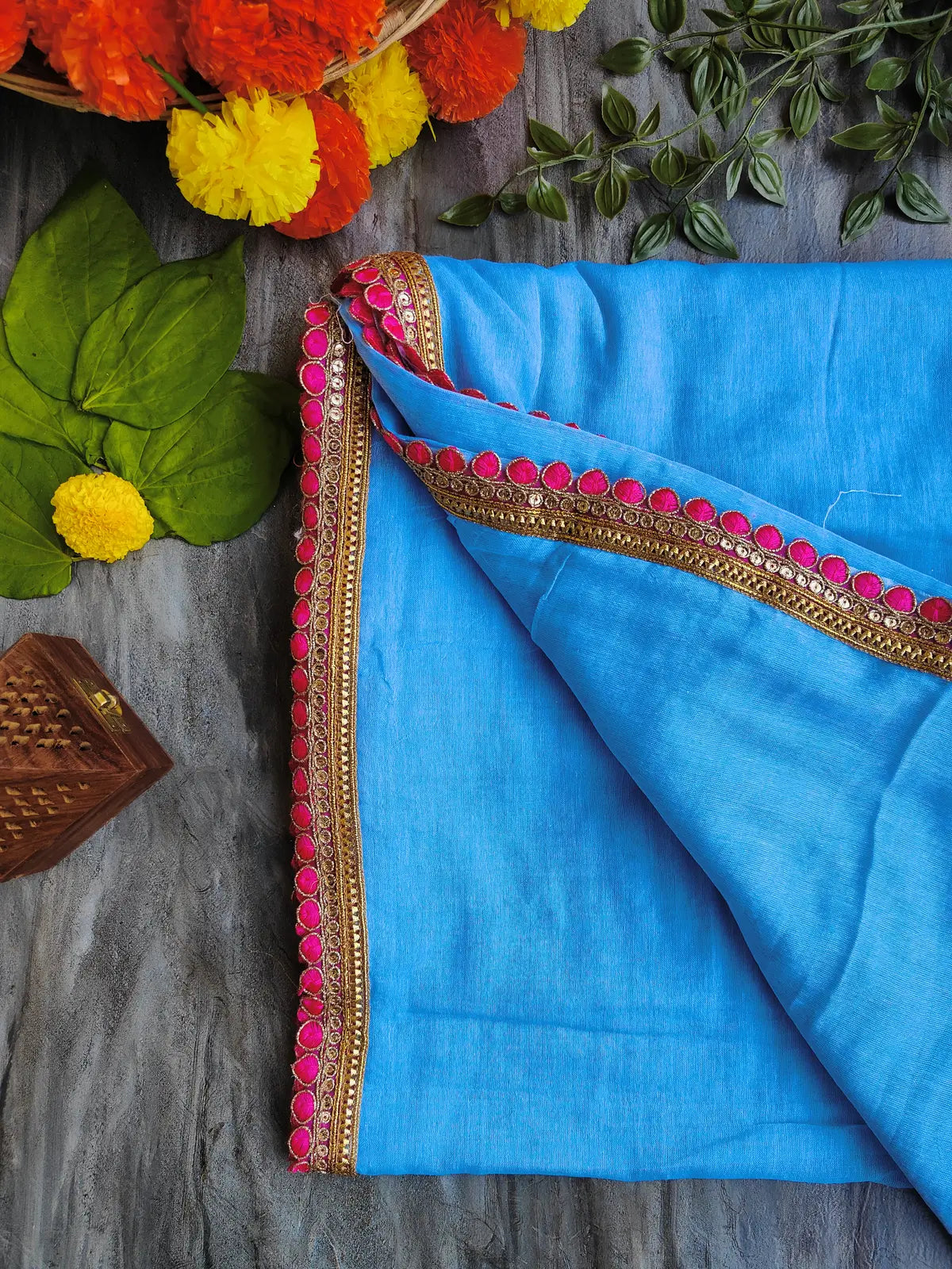 SKY BLUE LACE MUL COTTON SAREE