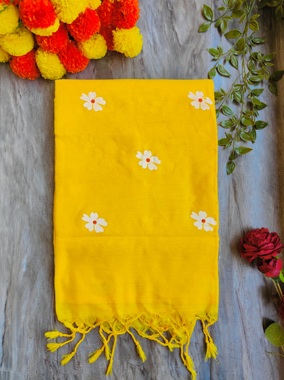 YELLOW JASMINE HAND PAINTED KHADI COTTON SAREE