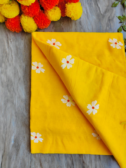 YELLOW JASMINE HAND PAINTED KHADI COTTON SAREE