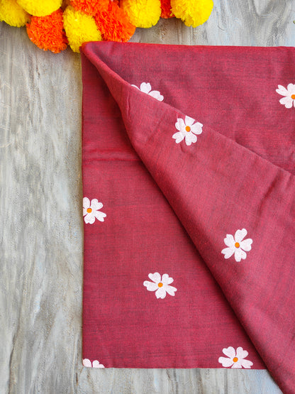 MAROON JASMINE HAND PAINTED KHADI COTTON SAREE