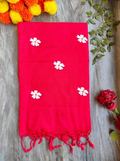 RED JASMINE HAND PAINTED KHADI COTTON SAREE