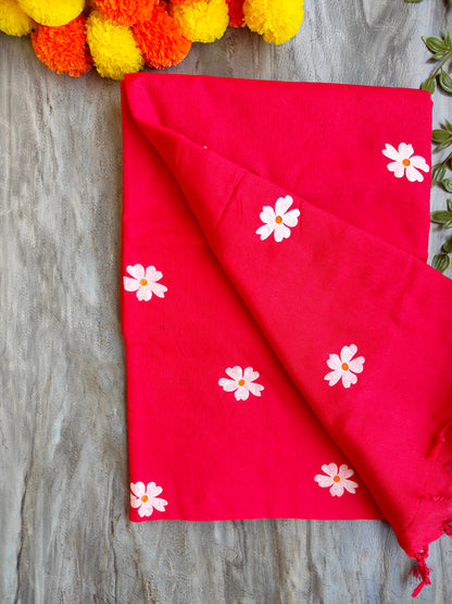 RED JASMINE HAND PAINTED KHADI COTTON SAREE