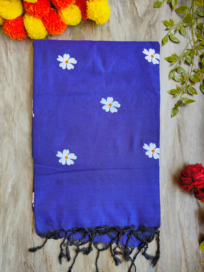 BLUE JASMINE HAND PAINTED KHADI COTTON SAREE