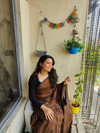 BROWN KHADI COTTON SAREE