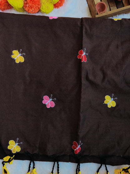 BROWN BUTTERFLY KHADI COTTON SAREE