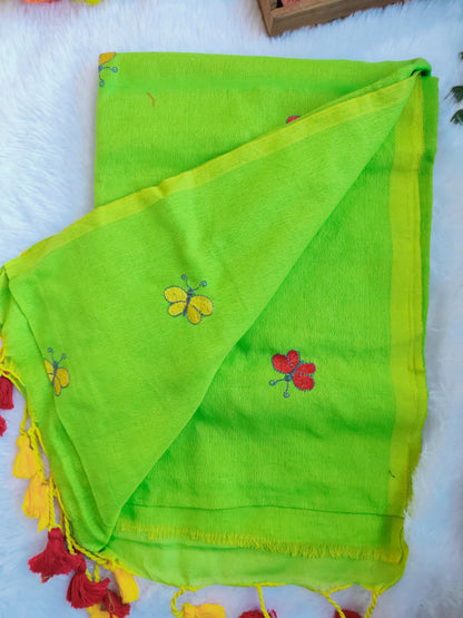 PARROT GREEN BUTTERFLY KHADI COTTON SAREE
