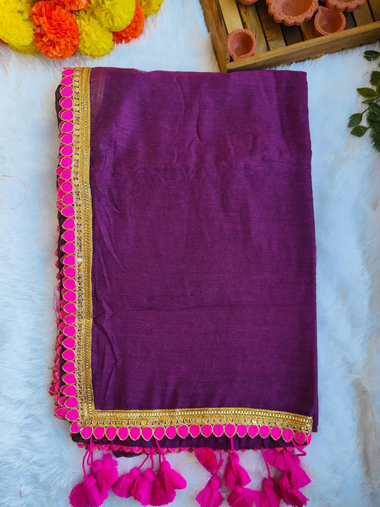PURPLE  LACE MUL COTTON SAREE
