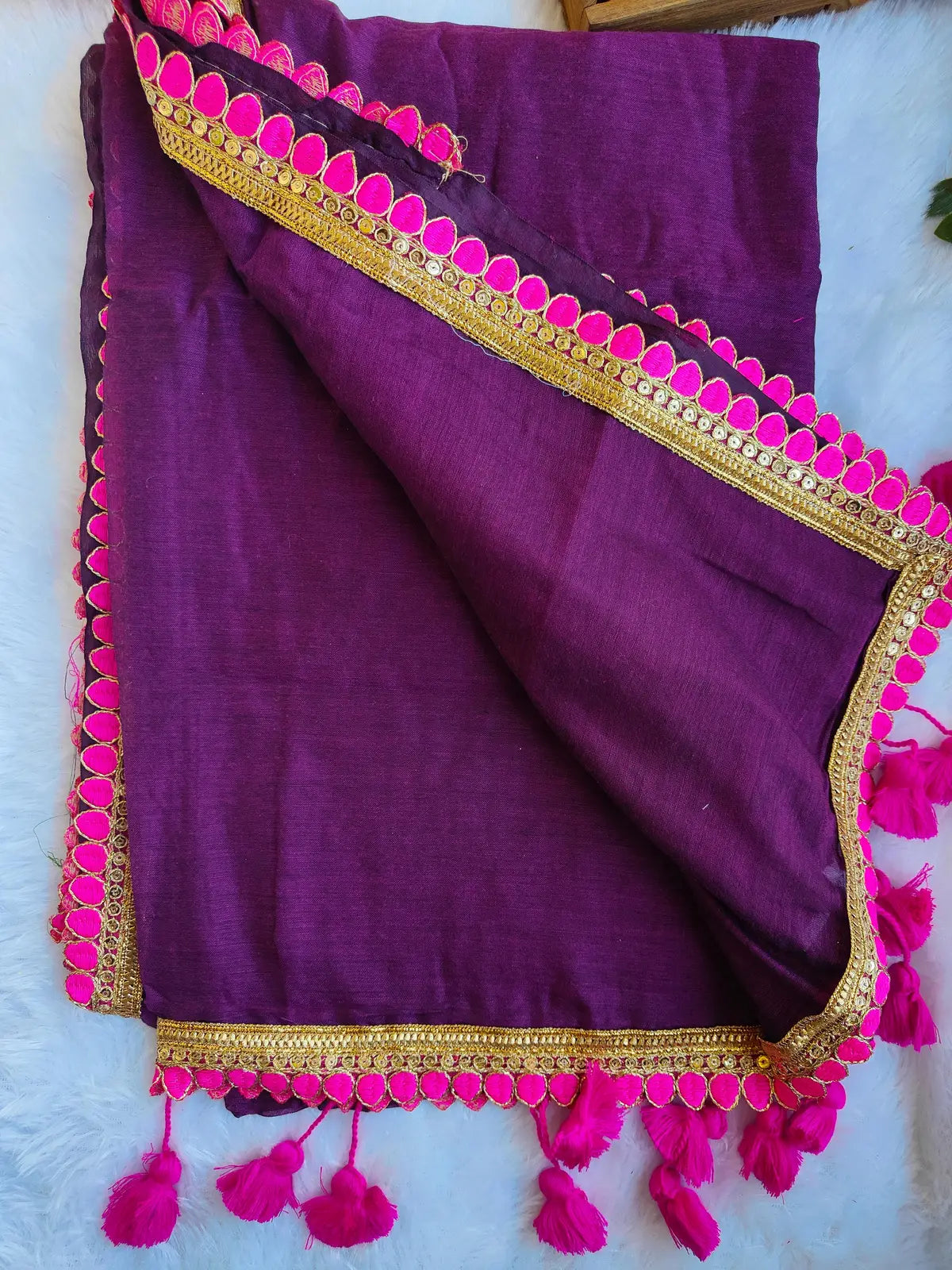 PURPLE  LACE MUL COTTON SAREE