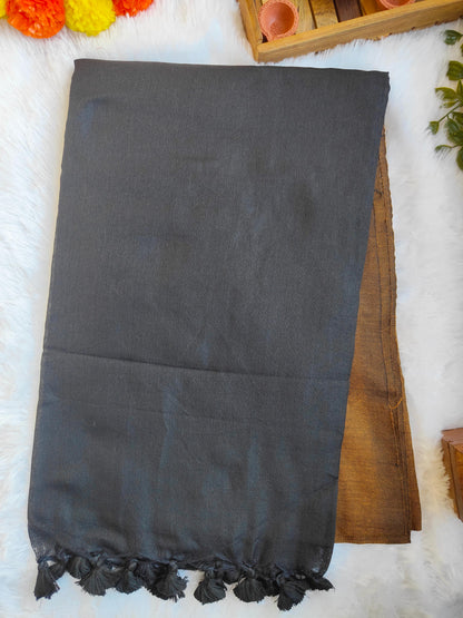 BROWN AND BLACK KHADI COTTON SAREE