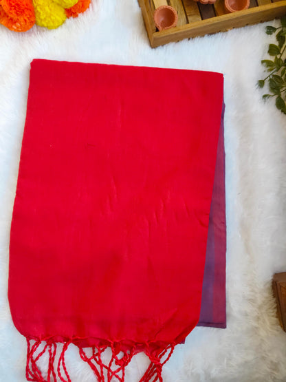 RED AND PURPLE KHADI COTTON SAREE