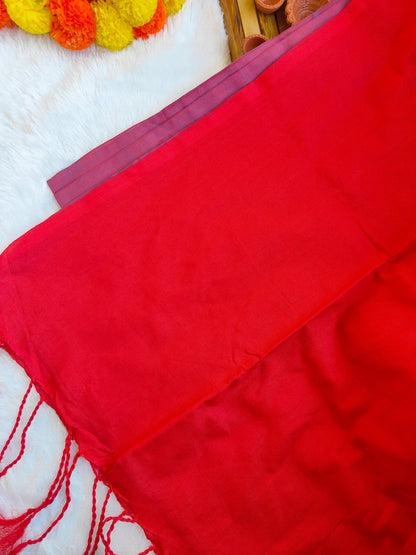 RED AND PURPLE KHADI COTTON SAREE