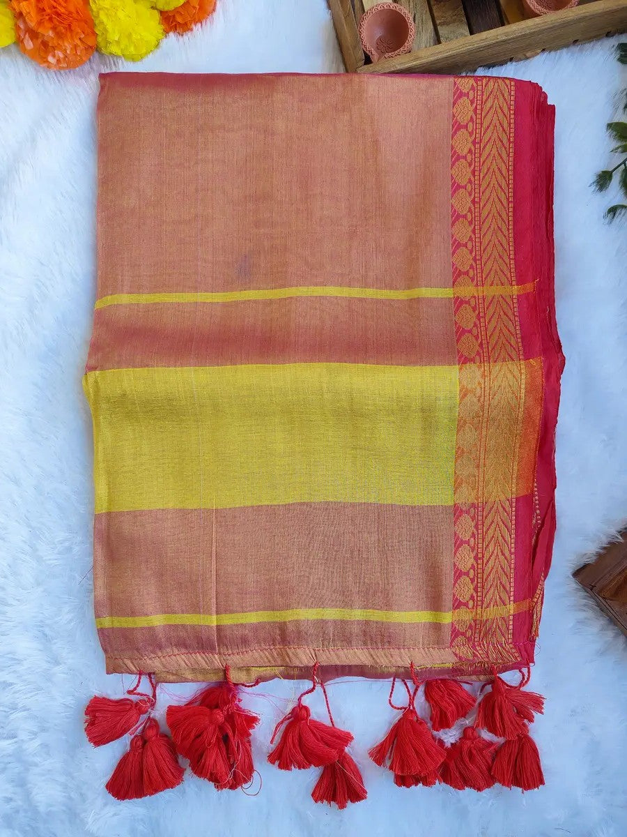 ORANGE BORDER COTTON TISSUE SAREE