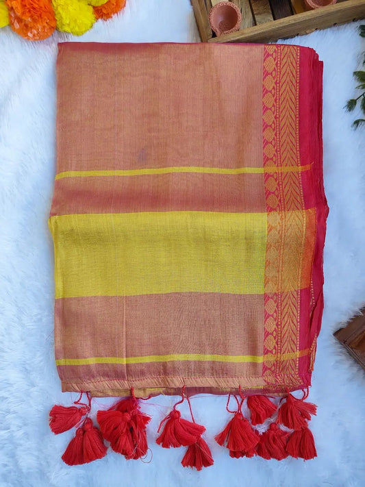 ORANGE BORDER COTTON TISSUE SAREE