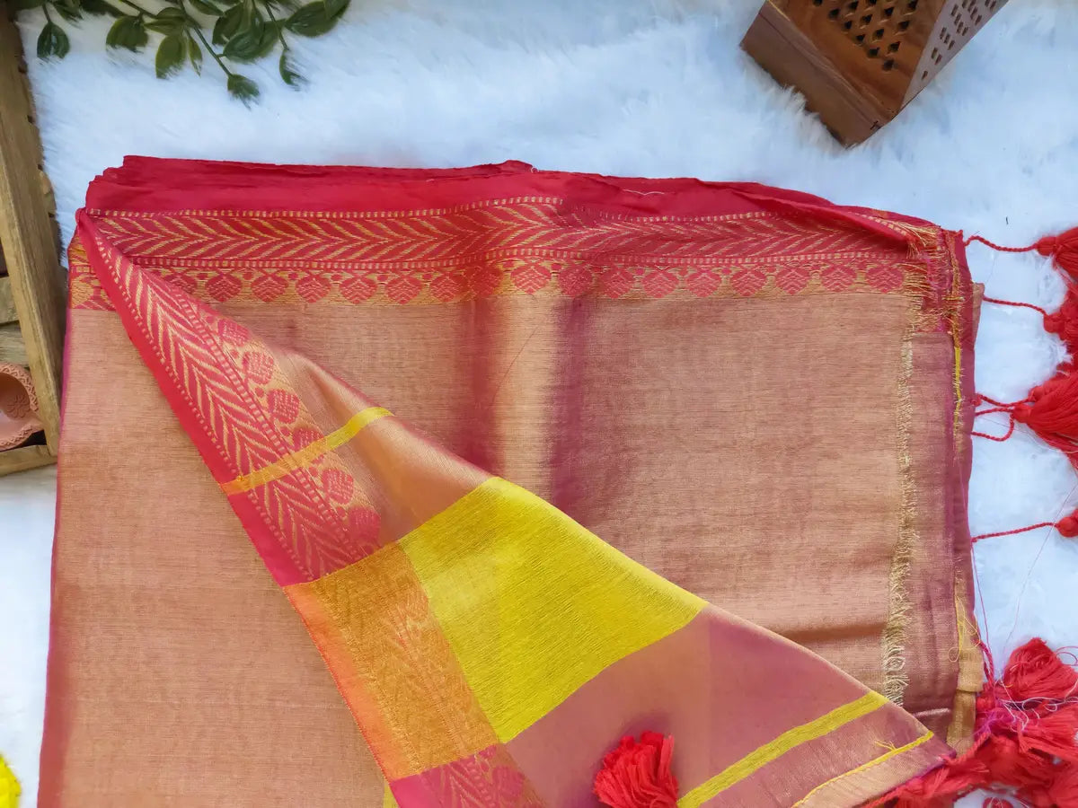 ORANGE BORDER COTTON TISSUE SAREE