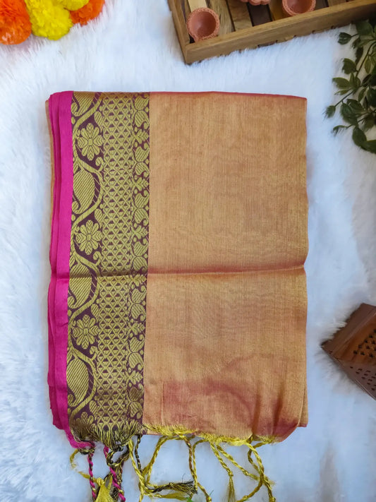 ORANGE BORDER COTTON TISSUE SAREE