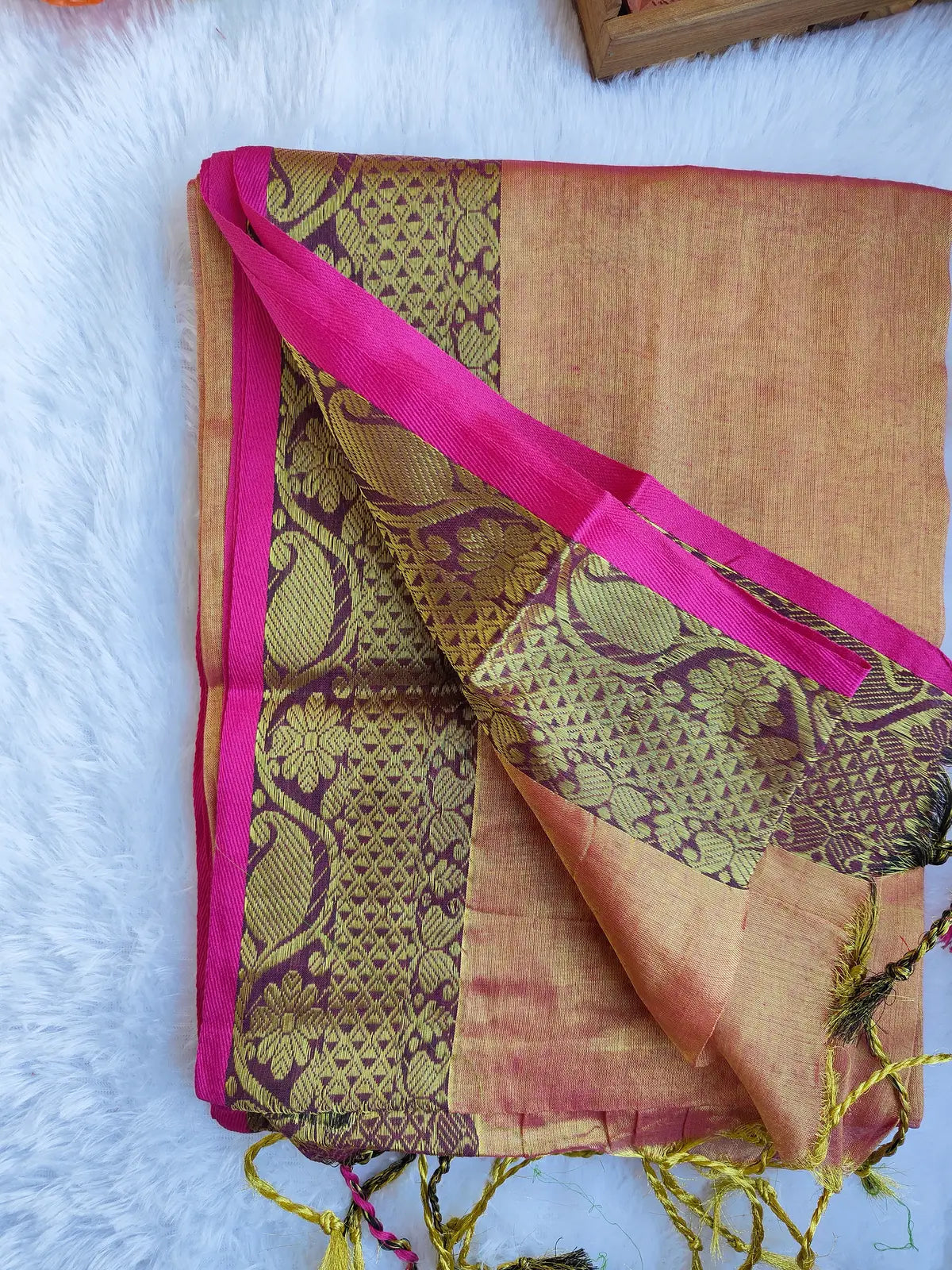 ORANGE BORDER COTTON TISSUE SAREE