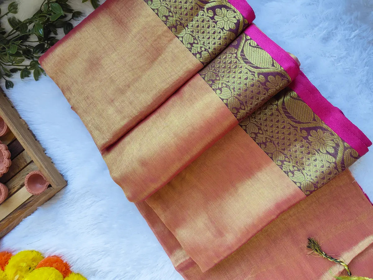 ORANGE BORDER COTTON TISSUE SAREE